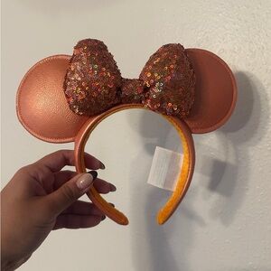 Disney Parks Minnie Mouse Ears Leather Headband Ombré Orange Peach Punch Sequin